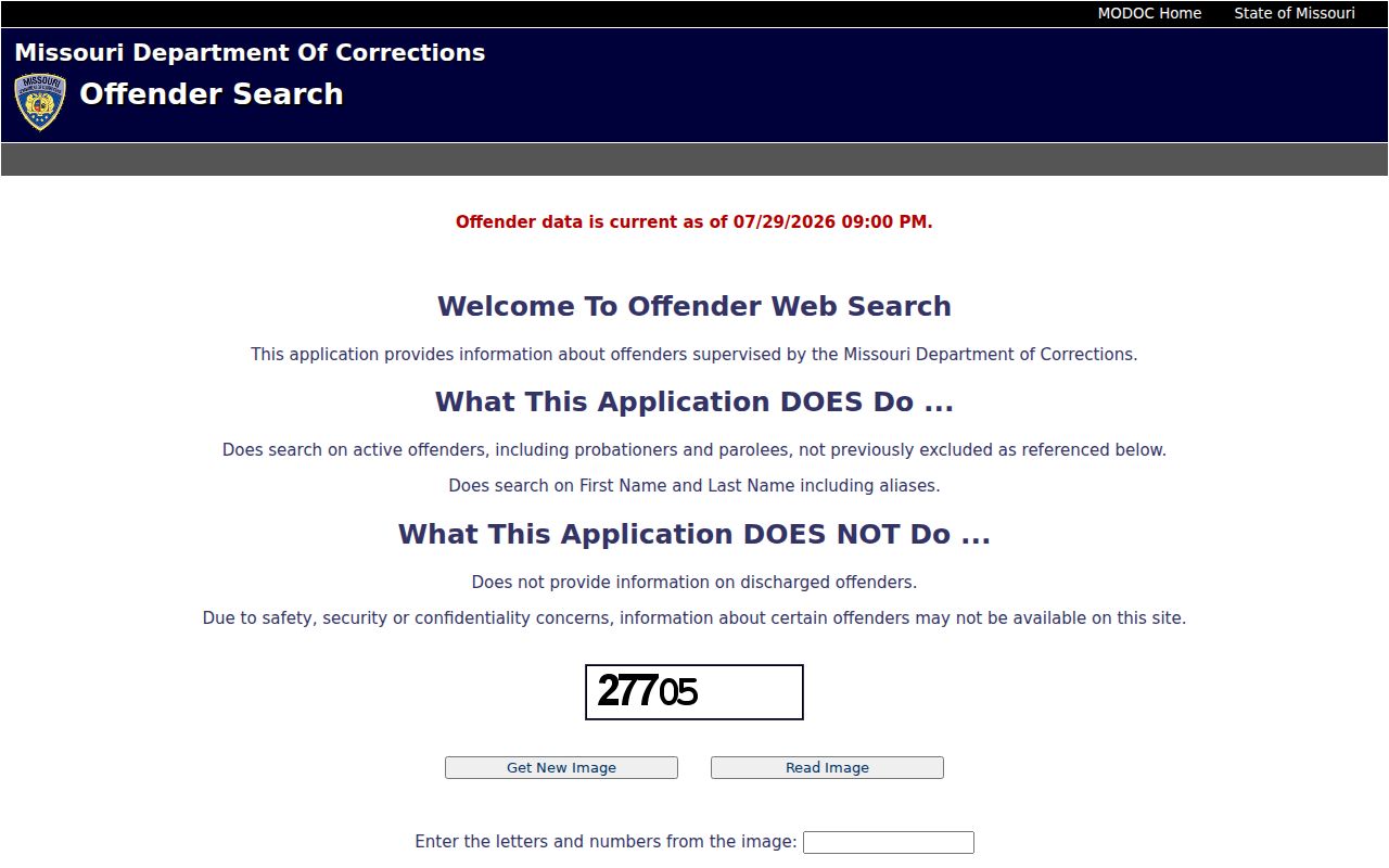 Ripley County criminal history MODOC offender search interface
