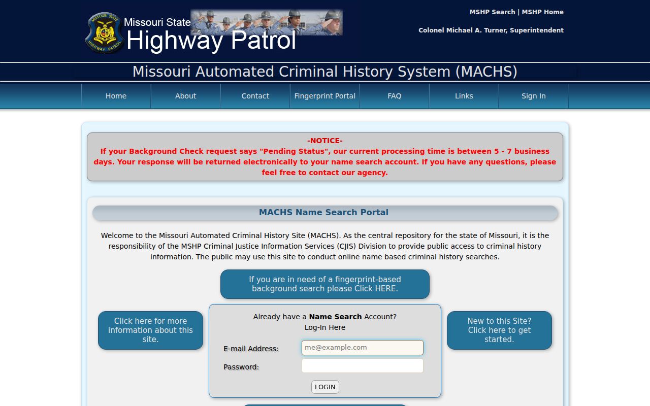 Ripley County criminal history MACHS name and fingerprint portal choices