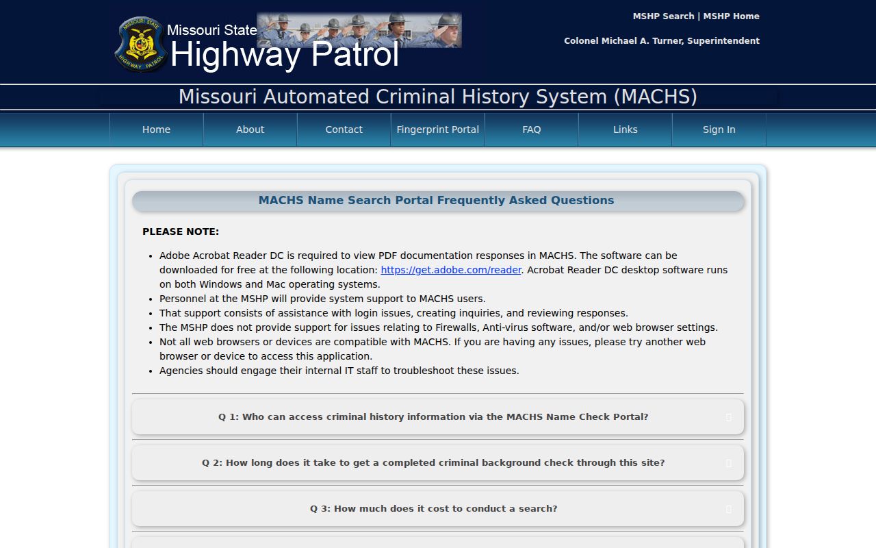 Ripley County criminal history MACHS fees and access rules