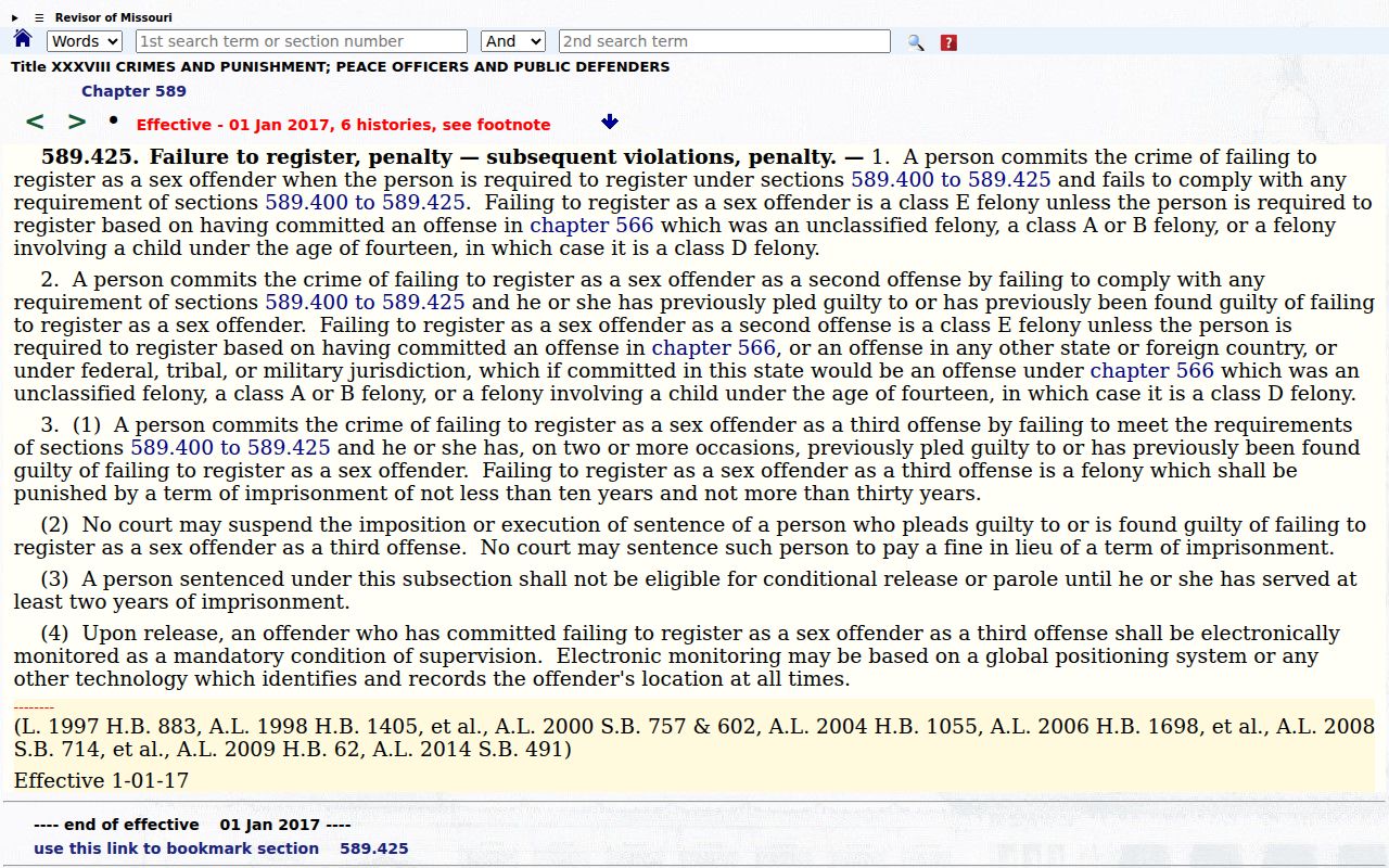Ripley County sex offender registry failure-to-register penalties in Missouri law